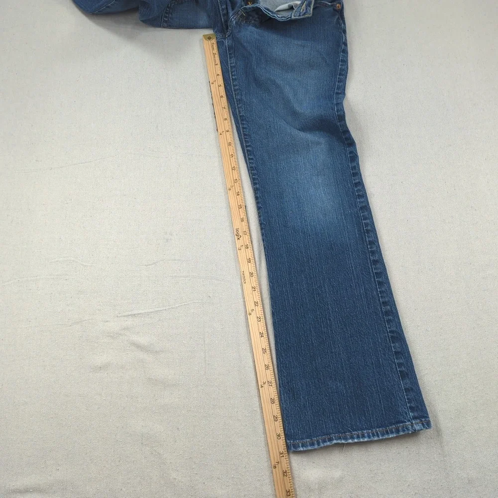 Lucky Brand Jeans Mens 30x31 Blue Slim Boot Cut Buton Fly Western Distressed